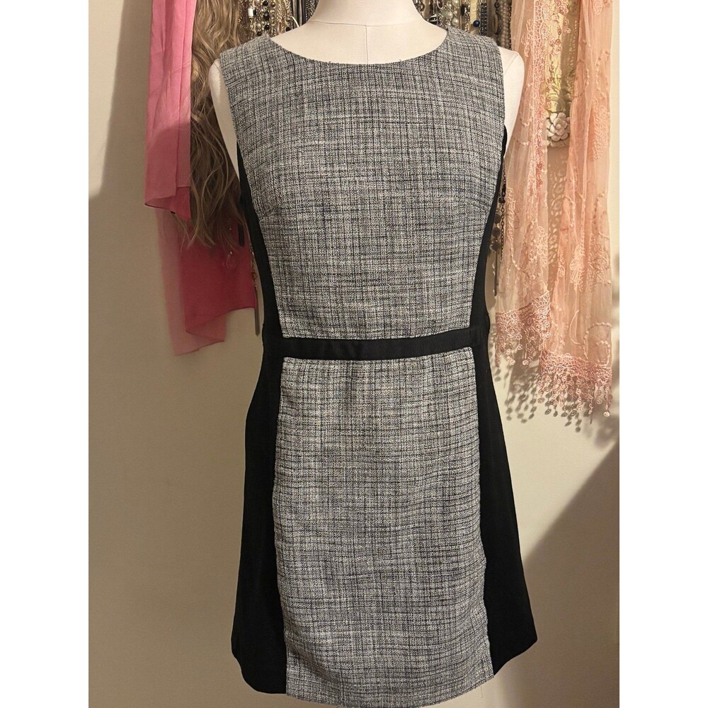 ELLE Black & Gray Ponte Knit Tweed-Inset Sleeveless Sheath Dress